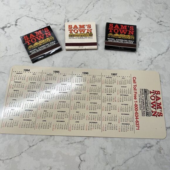 Sams Town Gold River Hotel Gambling Hall Casino Souvenir 1995 Calendar & Matches - Picture 5 of 13